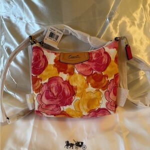 💐Coach NWT Ashley Floral Print Women's small crossbody Bag‎ - Pink and Yellow